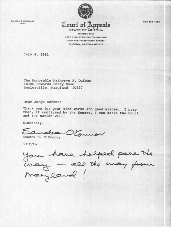 Letter from Sandra Day O'Connor