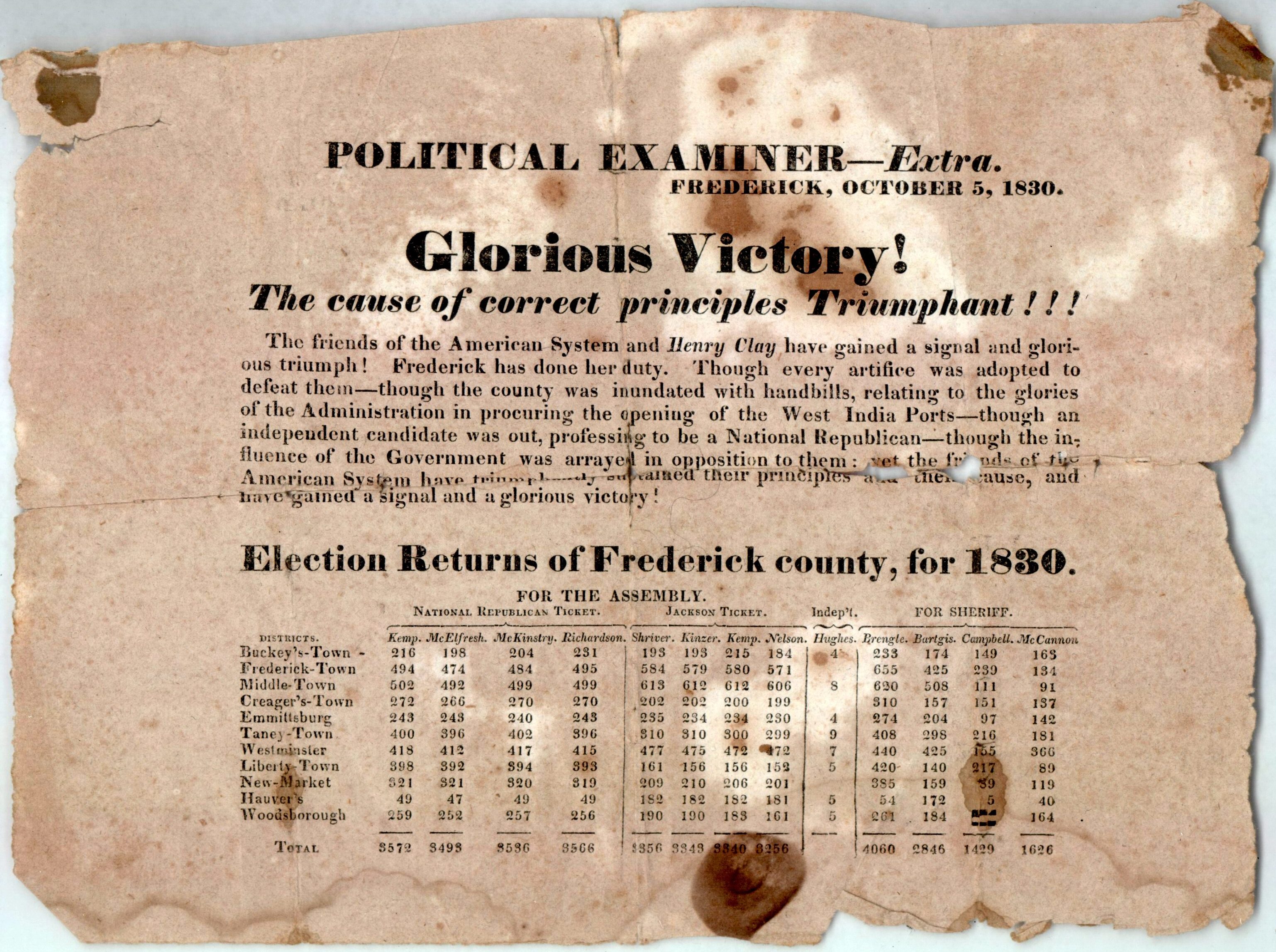 Political Broadside, October 5, 1830: 