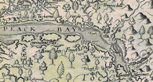 detail of John Smith's map of the Chesapeack Bay, 1612