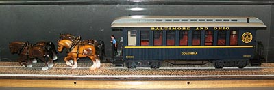 [photo, Model showing horses pulling train car between Presdient St. and Camden Stations, Baltimore, Baltimore Civil War Museum at President St. Station, 601 South President St., Baltimore, Maryland]