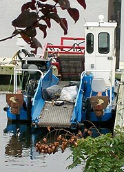 [photo, Dept. of Public Works trash skimmer boat, Canton Waterfront Park, Baltimore, Maryland]