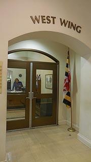 [photo, Administrative Office entrance, Courthouse, west wing, 109 Market St., Denton, Maryland]