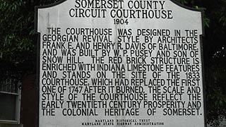 [photo, Somerset County Courthouse historical marker, 30512 Prince William St., Princess Anne, Maryland]
