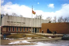 [photo, Former Municipal Building, Sam Abbott Citizens' Center, 7500 Maple Ave., Takoma Park, Maryland]