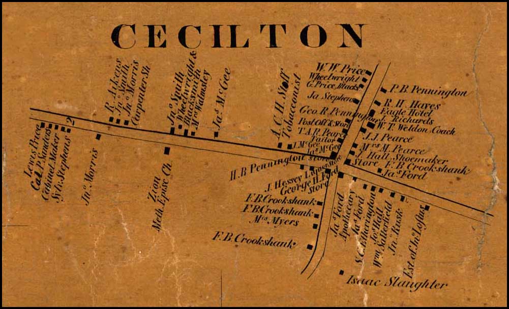 Detail of Cecilton from Simon J. Martenet, Map of Cecil County, 1858, Library of Congress, MSA SC 1213-1-462