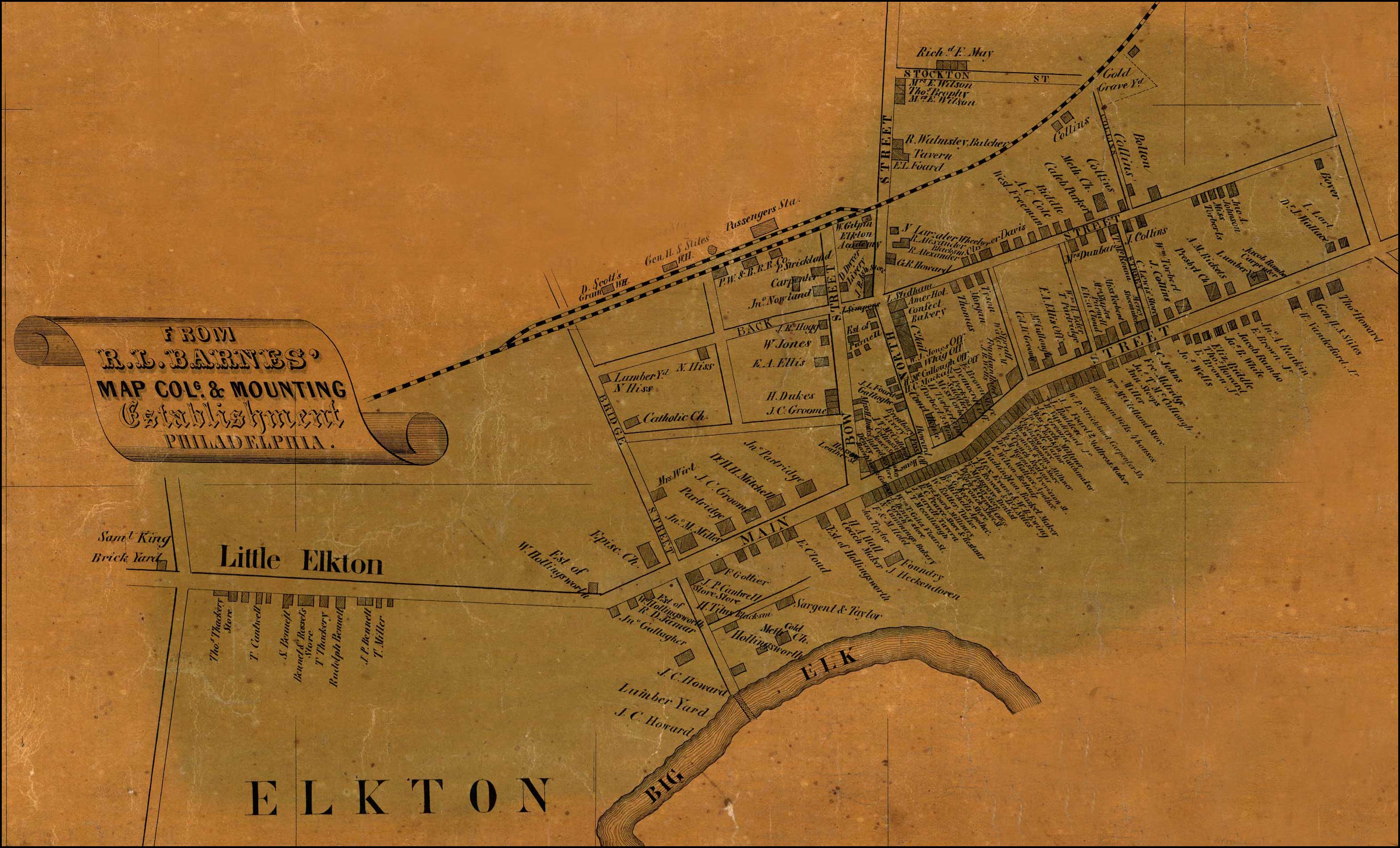 Detail of Elkton from Simon J. Martenet, Map of Cecil County, 1858, Library of Congress, MSA SC 1213-1-462