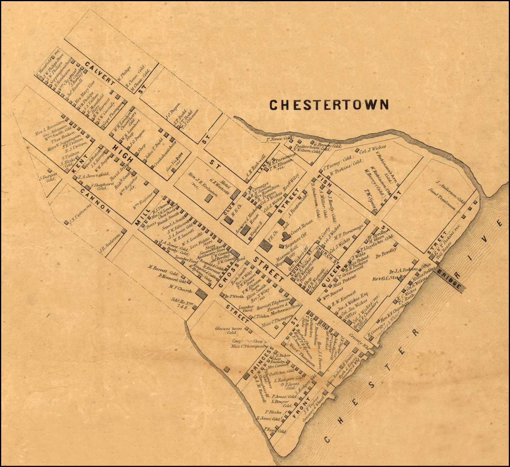 Detail Of Chestertown From Simon J Martenet Map Of Kent County 1860