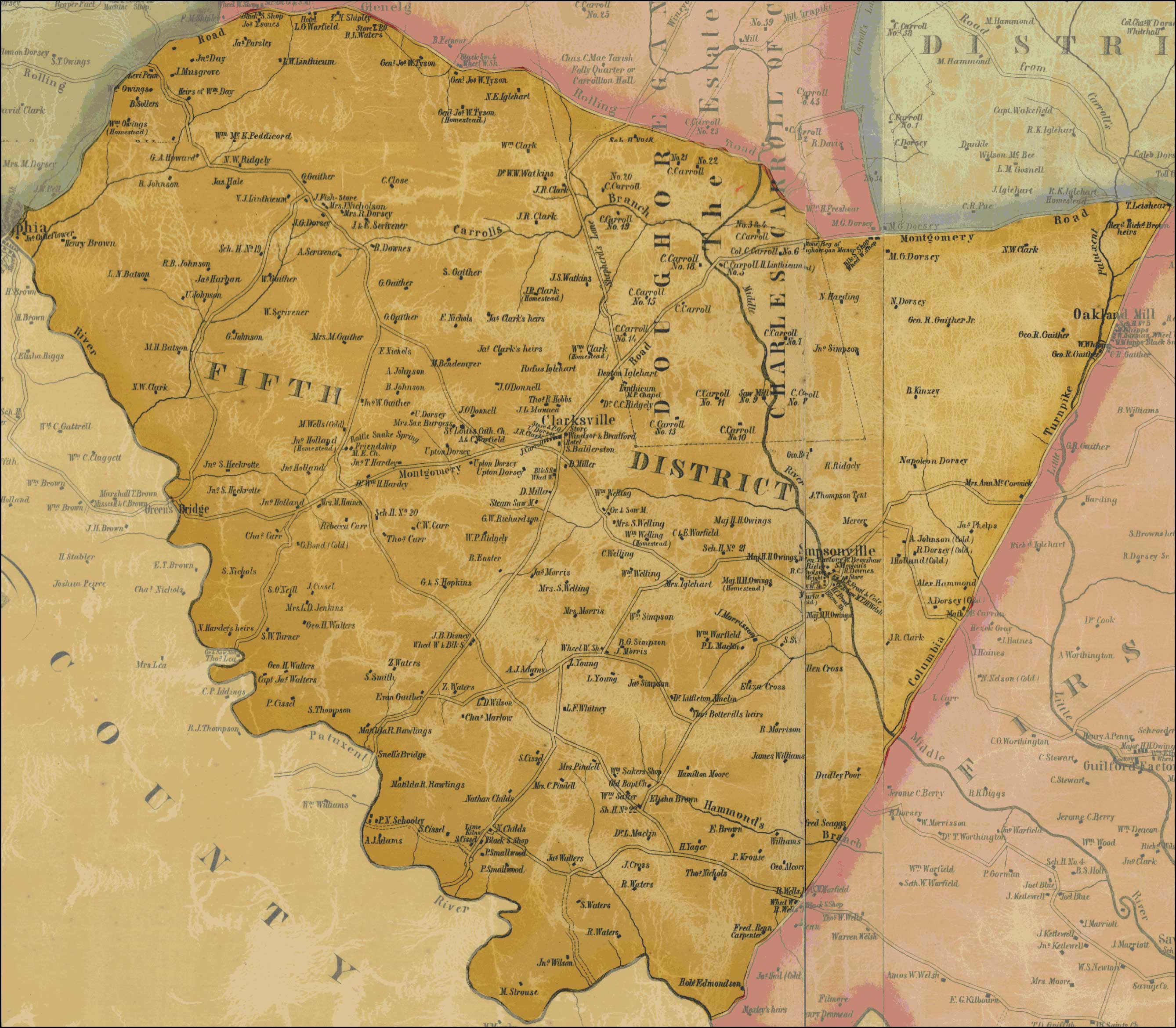 Simon J Martenet Map of Howard County 1860 District 5