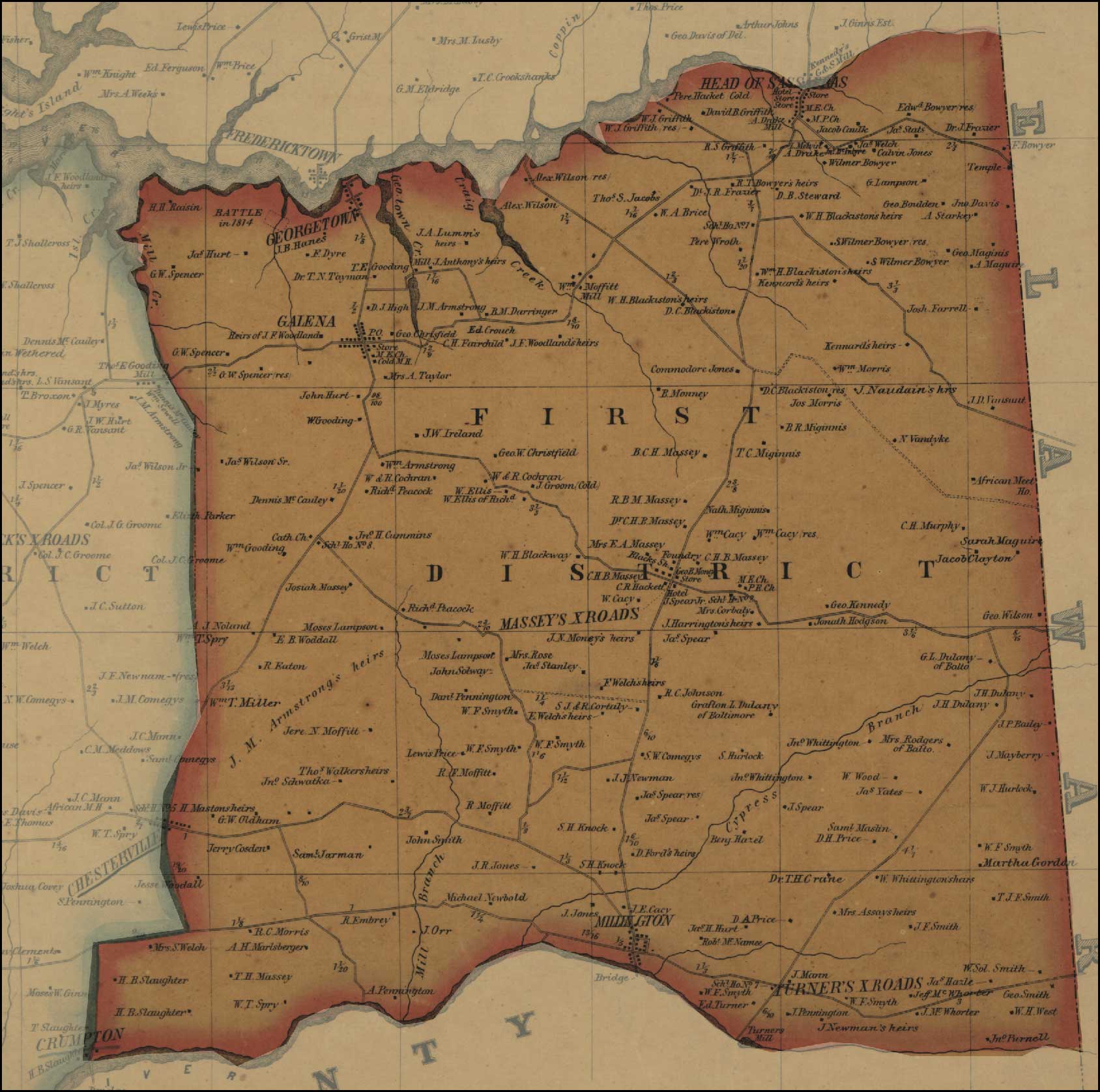 Simon J Martenet Map Of Kent County 1860 District 1