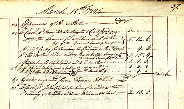 Intendant's Day Book Entry  Recording Payment to Negro Cardy