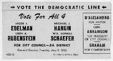 Card used by Schaefer during campaign for city council, MSA SC 4383-B118, Album #381