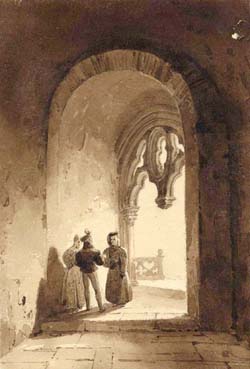 Figures Near a Gothic Door or a Couple and Messenger 