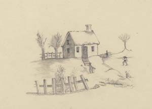 House with Fence, Four Figures 