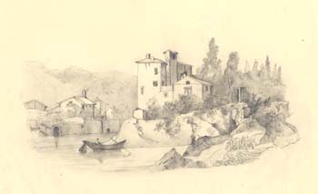 Village on a River, Boatman in Foreground