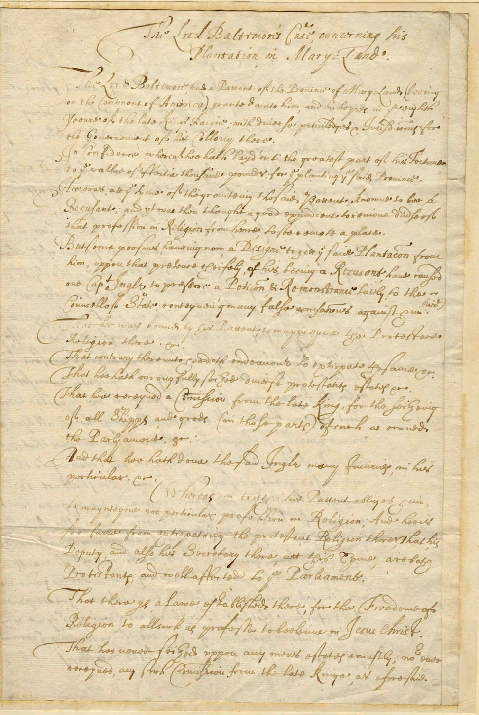The Lord Baltimore's Case concerning his Plantation in Mary-Land