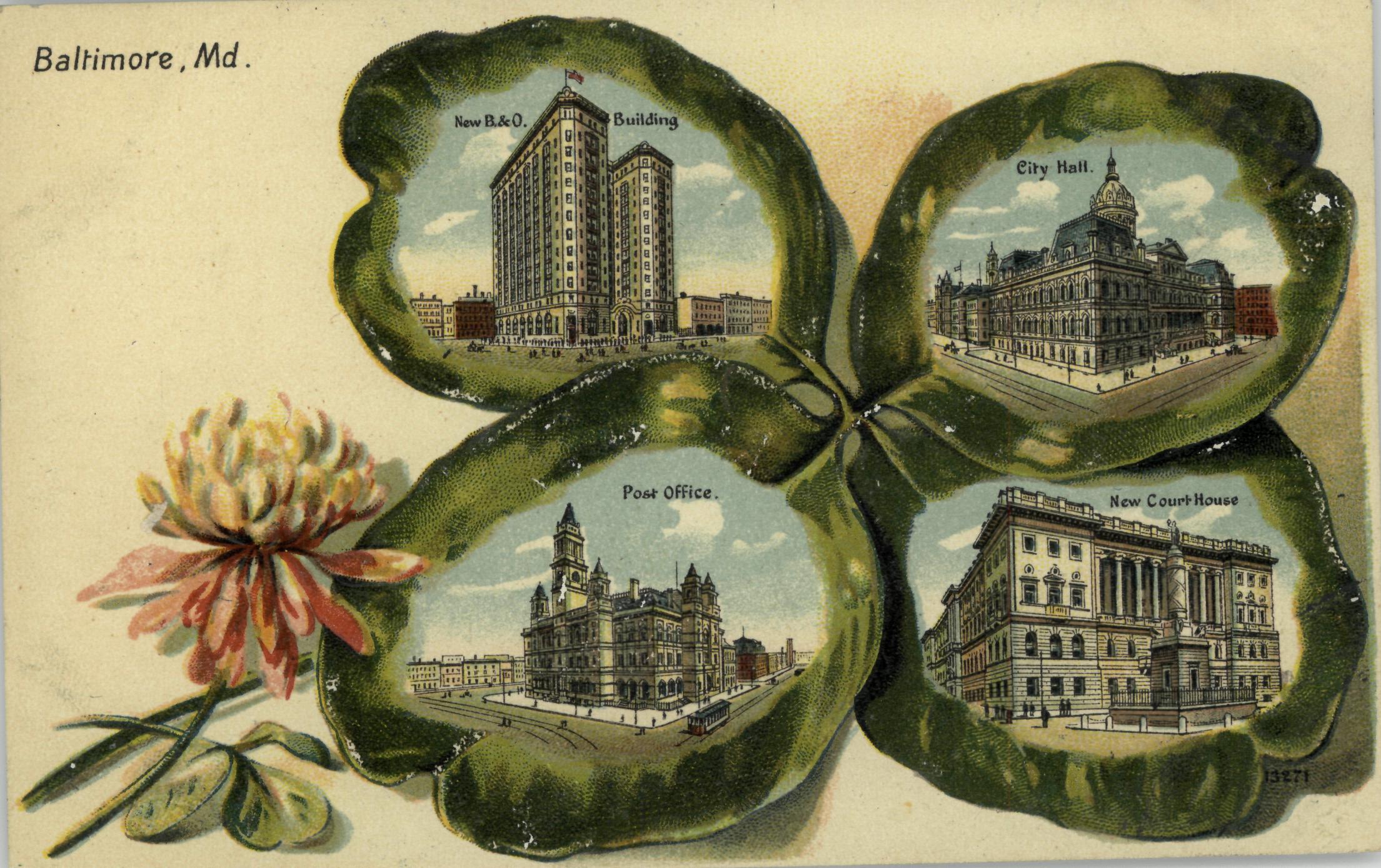 Postcard of Four-left clover with Baltimore scenes circa 1910