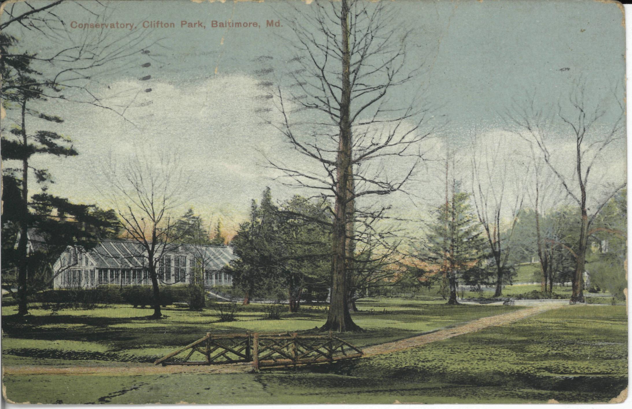 Postcard of Conservatory at Clifton Park circa 1910