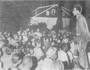picture of H. Rap Brown addressing a crowd