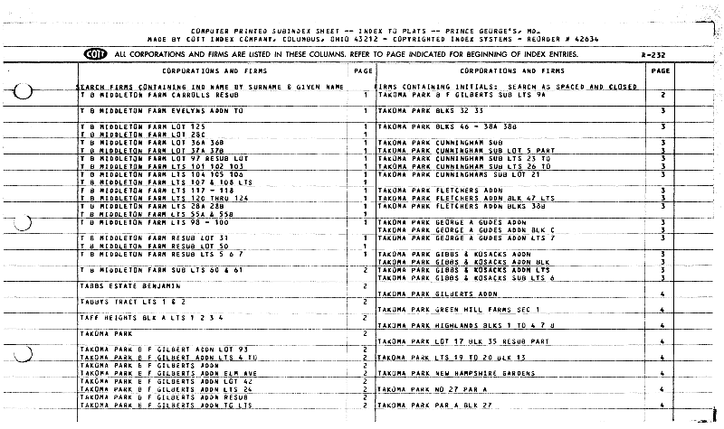 PRINCE GEORGE'S COUNTY CIRCUIT COURT (Plat, Index) 1884- MSA C2384, MSA ...