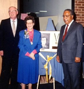 Judge Murphy with Roots author Alex Haley at the retirement of senior archivist Phebe Jacobsen.