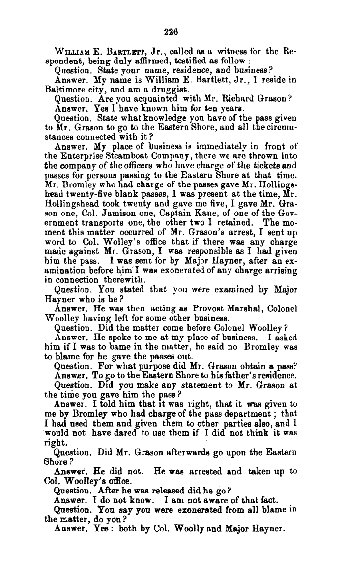 GENERAL ASSEMBLY, HOUSE OF DELEGATES (House Journal and  Documents)<br>Evidence of the Contested Election<br>in the Case of Ridgely  vs. Grason to the General Assembly<br>1865, Document V<br>MdHR 812443,  2/1/7/30, Image No: 225