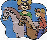 Drawing of a person on a horse