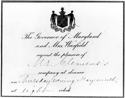 invitation to mark twain from governor and mrs warfield
