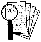 [Picture of a magnifying glass over a handwritten document]