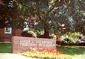 [photo, Building marker (near entrance), Goldstein Treasury Building, Annapolis, Maryland]