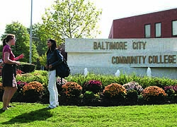 [photo, Students at entrance to Liberty Heights Campus, Baltimore City Community College, 2901 Liberty Heights Ave., Baltimore, Maryland]