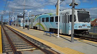 [photo, Light rail train, Cromwell Light Rail Station, 7378 Baltimore & Annapolis Blvd., Glen Burnie (Anne Arundel County), Maryland]