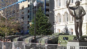 [photo, Maryland Army National Guard tanks, City Hall, 100 North Holliday St., Baltimore, Maryland]
