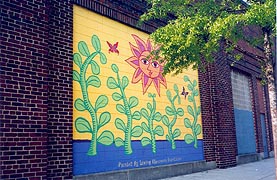 [photo, Mural of sun and birds over garden, Fleet St. (near South Caroline St.), Baltimore, Maryland]