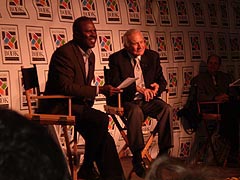 [photo, Apollo 11 astronaut, Buzz Aldrin with moderator, Baltimore Book Festival, Mount Vernon Place, Baltimore, Maryland]
