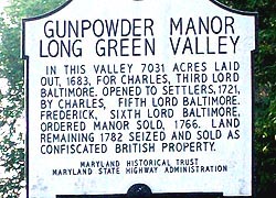 [photo, Gunpowder Manor (Long Green Valley) historical marker, Baldwin, Maryland]
