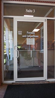 [photo, Office of Permits and Inspections entrance, 215 Bay St., Easton, Maryland]