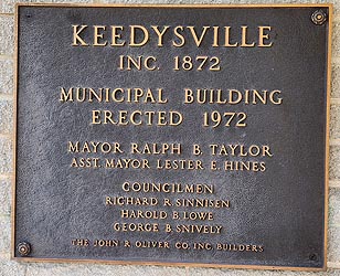 [photo, Keedysville Branch Library (former Municipal Building) plaque, 22 Taylor Drive, Keedysville, Maryland]