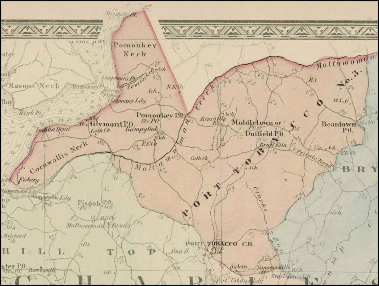 Simon J. Martenet, Map of Charles County, 1865, Huntingfield Collection MSA SC 1399-1-75