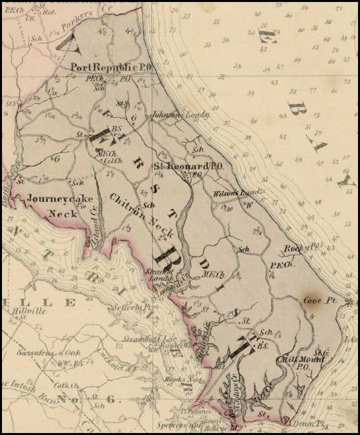 Simon J. Martenet, Map of Calvert County, 1865, Huntingfield Collection MSA SC 1399-1-75