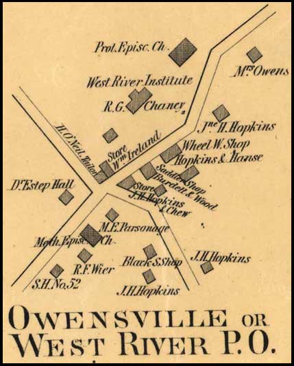 Detail of Owensville from Simon J. Martenet, Map of Anne Arundel County, 1860, Library of Congress, MSA SC 1213-1-117