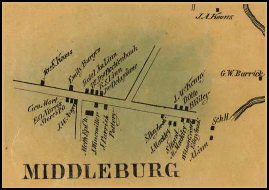 Detail of Middleburg from Simon J. Martenet, Map of Carroll County, 1862, Library of Congress, MSA SC 1213-1-119 