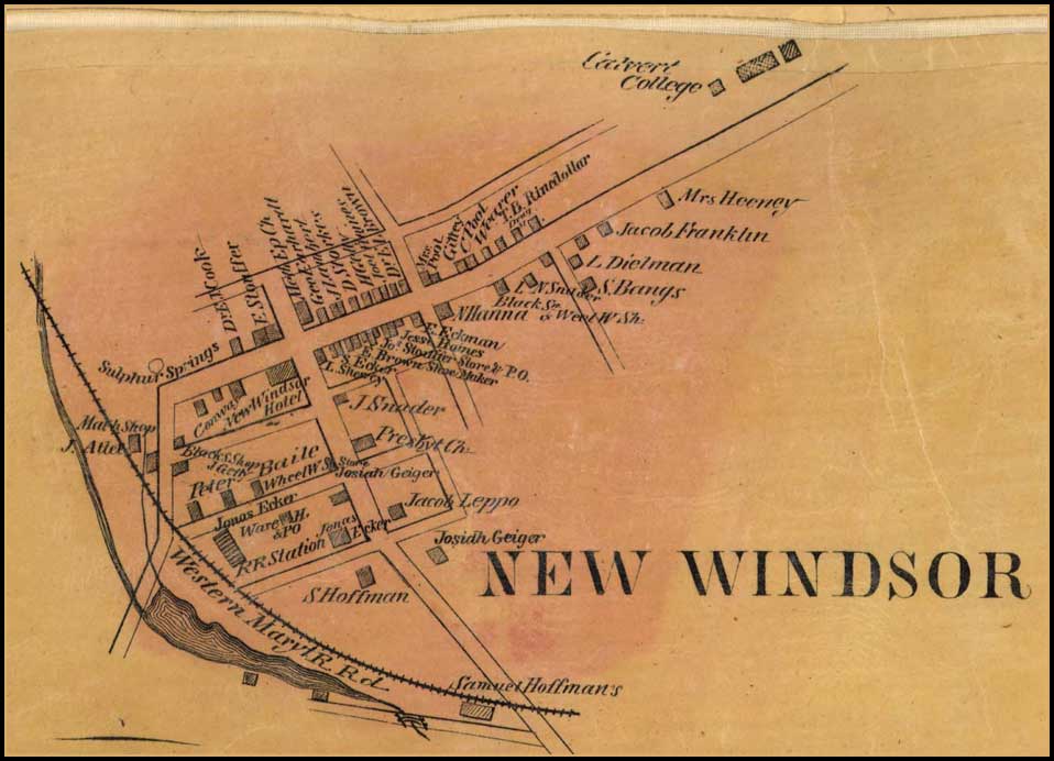 Detail of New Windsor from Simon J. Martenet, Map of Carroll County, 1862, Library of Congress, MSA SC 1213-1-119 