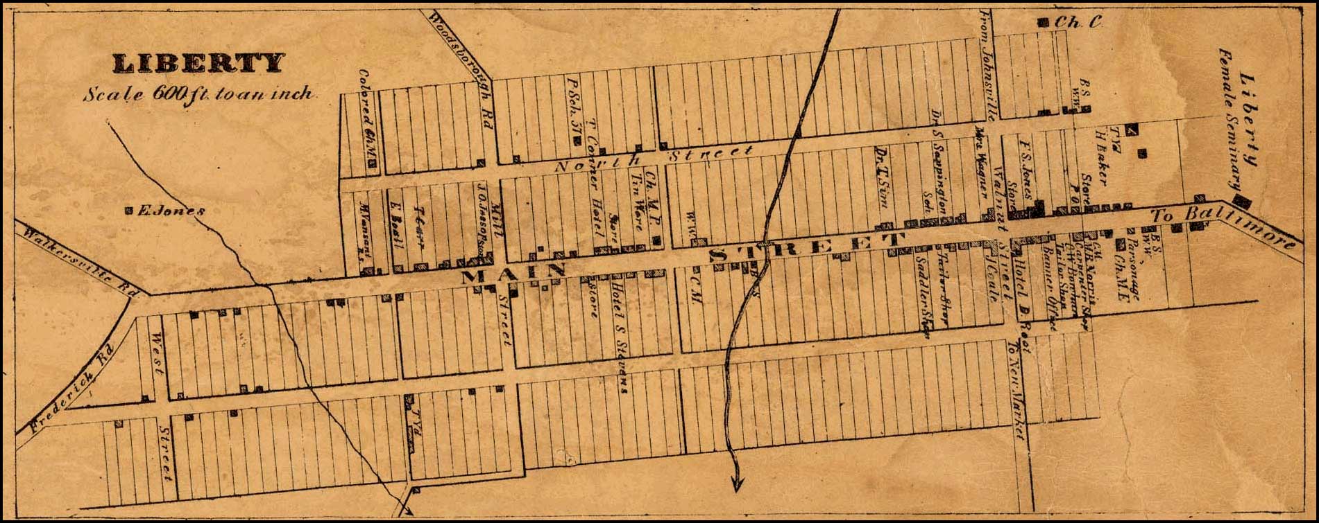 Detail of Liberty from Isaac Bond, Map of Frederick County, 1858, Library of Congress, MSA SC 1213-1-457