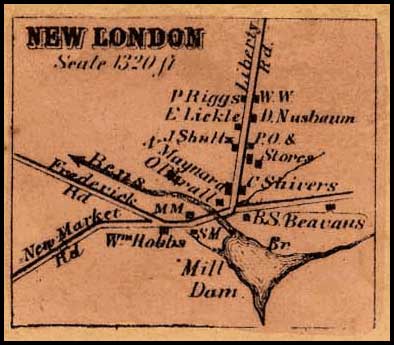 Detail of New London from Isaac Bond, Map of Frederick County, 1858, Library of Congress, MSA SC 1213-1-457