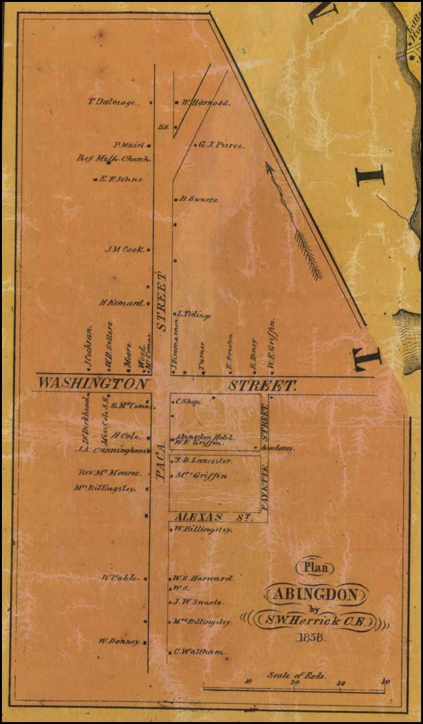 Detail of Abingdon from Jennings and Herrick, Map of Harford County, 1858, Library of Congress, MSA SC 1213-1