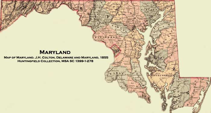 Map of Maryland. J.H. Colton, Delaware and Maryland, 1855, Huntingfield Collection, MSA SC 1399-1-278