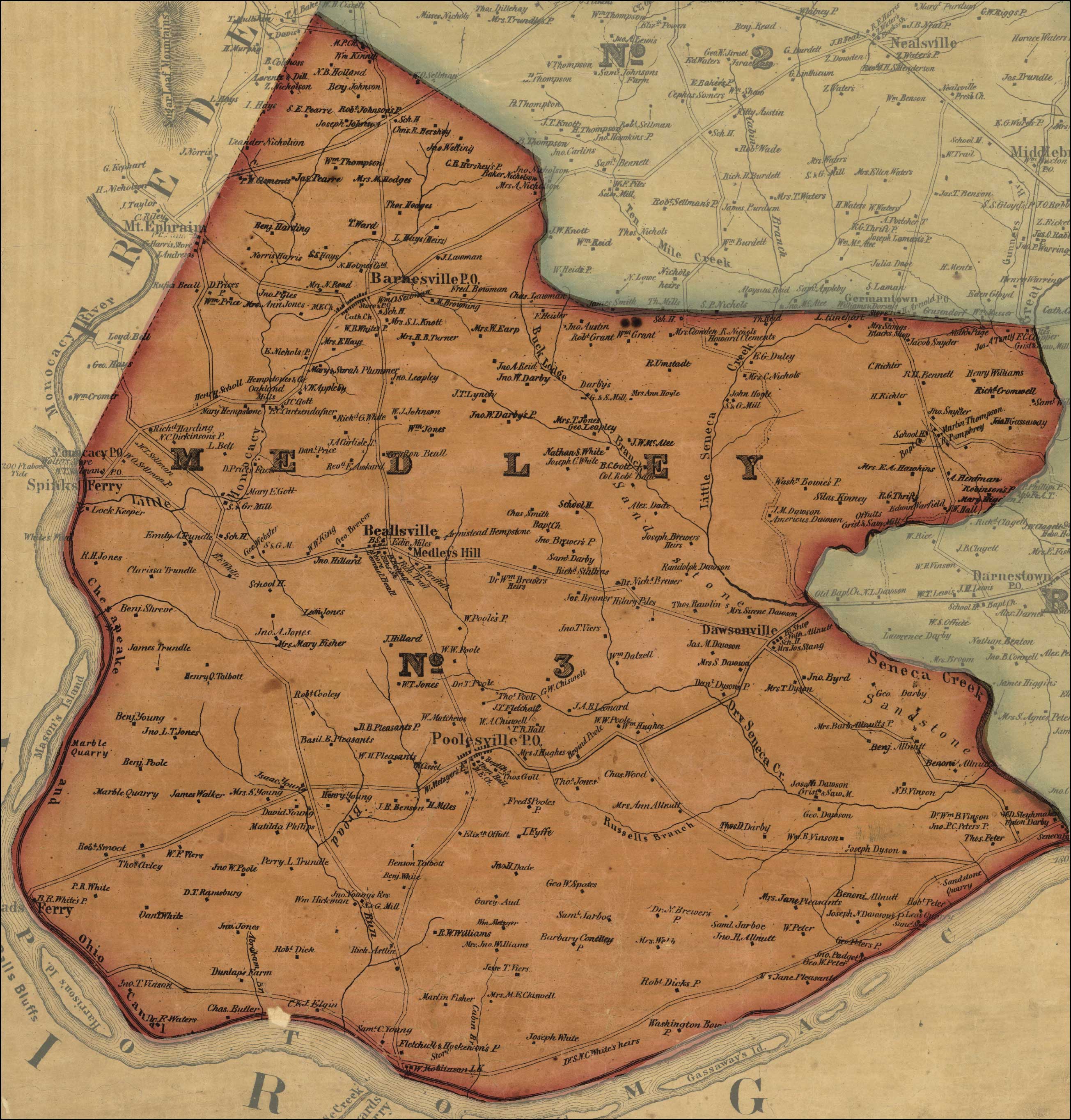 Simon J. Martenet, Martenet and Bond's Map of Montgomery County, 1865, Library of Congress,
               MSA SC 1213-1-464