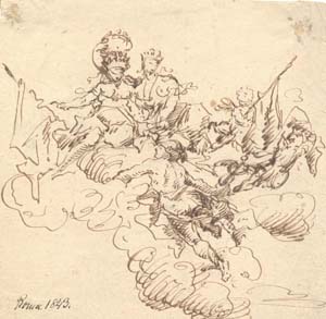 An Allegory with Two Queens and Flags Borne by Putti and a Genius