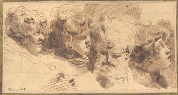 Heads of Two Boys and Two Bearded Men