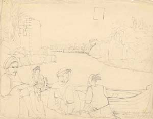 Nile, Upper Egypt, four men in a boat